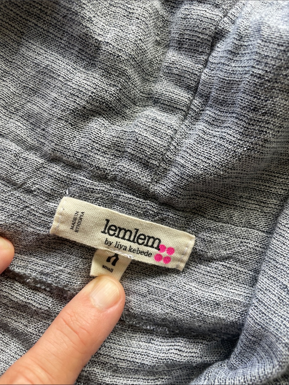 Lemlem Gray Knit Hooded Pullover with Pink Logo Detail - Picture 2 of 11